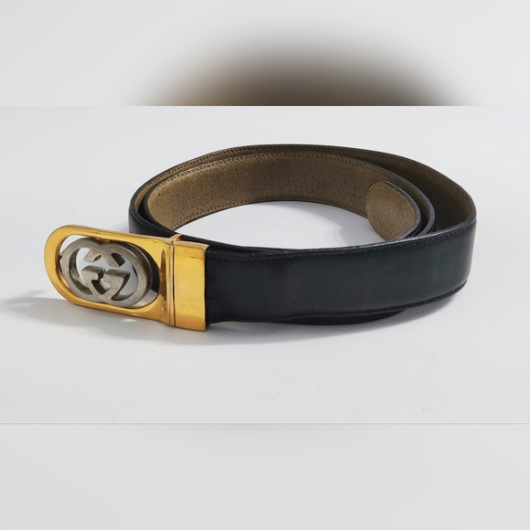 Gucci VintageItalian Made Leather Reversible Belt with Gold Buckle 37-38 In.
